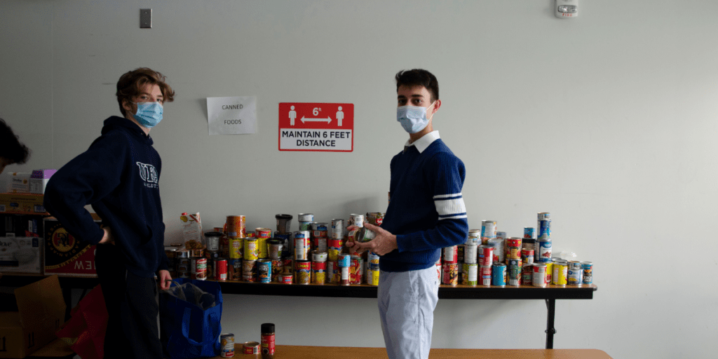 Packing food from the Toy and Food Drive